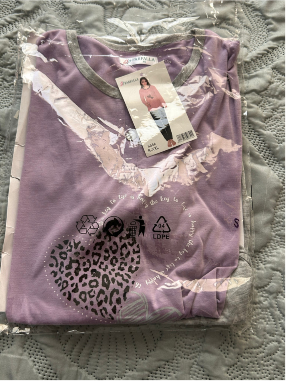 Women’s Farfalla Pajama Set Size M Purple Gray Heart Print